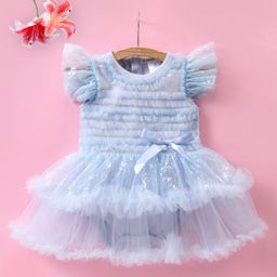 Mark & Mia Frill Sleeves Frock Style Party Onesie with Bow Applique - Blue-image-8