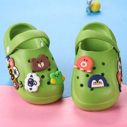 Oh! Pair Clogs with  Back Strap Closure with Teddy Bear Penguin Applique -Green-picture-26