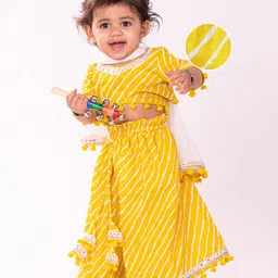 Vastramay Cotton Half Sleeves  Leheriya Printed Lehenga Choli With Dupatta Set - Yellow-picture-40
