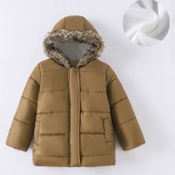 Kookie Kids Full Sleeves Hooded Padded Winter Jacket with Pockets - Brown-image-58