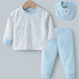 Kookie Kids Full Sleeves Winter Wear Suit with Bib Polka Dot Print- Blue-picture-1
