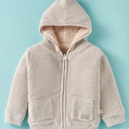 Yellow Apple Cotton Knit Full Sleeves Solid Color Hooded Front Open Sweater - Tan-image-76