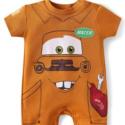 Babyhug Disney Interlock Knit Half Sleeves Romper With Cars Graphics - Brown-image-35