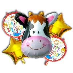 Decor Mantra jungle safari theme cow shape foil balloon for birthday decoration - Multi Color - Pack of 5-17