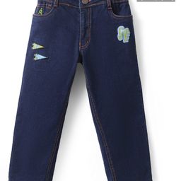 Pine Kids Woven Full Length Washed Denim Jeans With Paper Plane Patch - Navy Blue-image-61