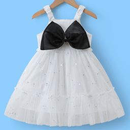 Mark & Mia Sleeveless Party Frock With Glitter Print & Bow Applique - White-image-94