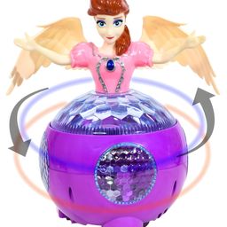 NEGOCIO lastic Dancing Angel Doll Toy for Kids, 360 Degree Rotating Bump and Go Doll with Disco Light Ball, Adorable Rotating Princess with Music for Toddlers- PACK OF 1- COLOR MAY VARY-13
