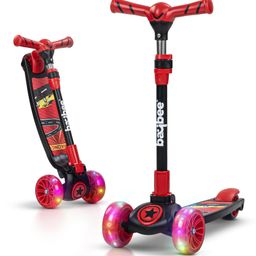 Baybee Kitty Kick Scooter for Kids, Foldable Kids Scooter with 3 Height Adjustable Handle & Music, Skate Scooter with LED PU Wheels & Brake - Red-image-35