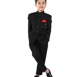 Earth Conscious Full Sleeves Solid Jodhpuri Blazer & Pant Set - Black-image-26