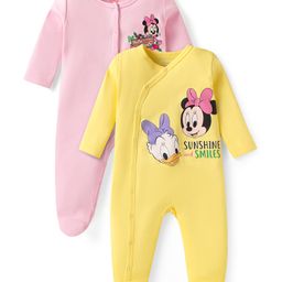 Babyhug Disney Interlock Knit Full Sleeves Footed Sleepsuits With Minnie Mouse Graphics Pack Of 2 - Pink & Yellow-image-19