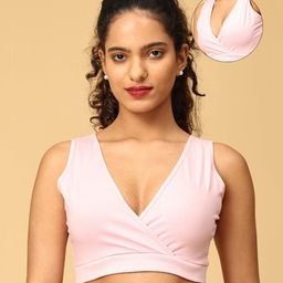 The Mom Store Cotton Sleeveless Solid Maternity Nursing Sleep Bra - Rose Pink-image-36