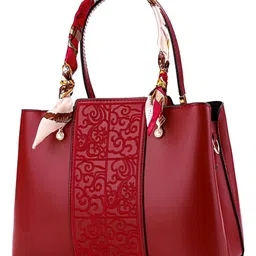 syga SYG Women Elegant Embroidered Handbag with Silk Scarf Handle (Wine Red)-picture-30