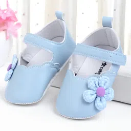 Cute Walk by Babyhug Velcro Closure Booties With Floral Applique - Blue-picture-3