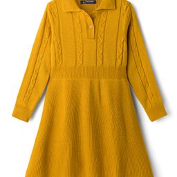 Pine Kids Knit Full Sleeves Woolen Dress with Cable Knit Design - Mustard-picture-26