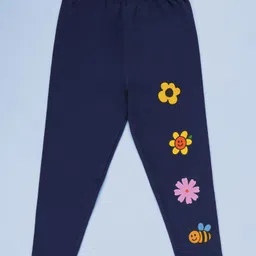 Kiddopanti Cotton Spandex Knit Floral Printed Leggings - Navy Blue-picture-20