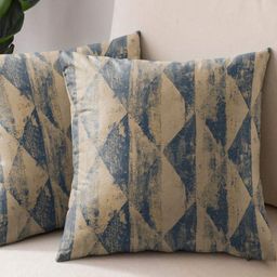 Aura Blue & Beige 2 Pieces Abstract Printed Square Cushion Covers-picture-0