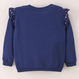 Babyhug Full Sleeves Sweatshirt With frill and Deer Print Along With Sequence - Blue image 2