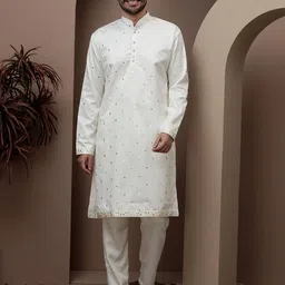 Dulha Ghar Men Ethnic Motifs Embroidered Kurta with Pyjamas-picture-30