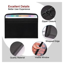 Storite 13 Pocket Expanding File Folder with Sticky Labels, Letter/A4 Paper Accordion File, Document Organizer with Zipper Closure, Certificate File Holder for School Home Office (Black, 33 * 4 * 25cm) image 3