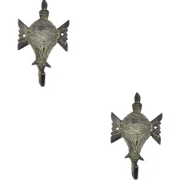 IndianShelf Green & Grey 2 Pieces Elephant Textured Brass Wall Hooks-15