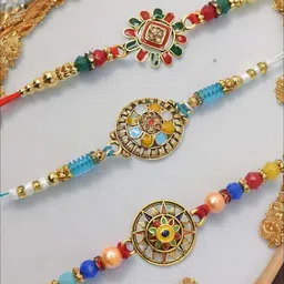 MEIRA JEWELLERY Pack Of 3 Beaded Studded Rakhi Gift Set-image-54