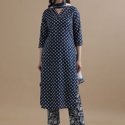 Jaipur Kurti Floral Embroidered Beads and Stones Pure Cotton Kurta with Trouser & Dupatta-picture-42