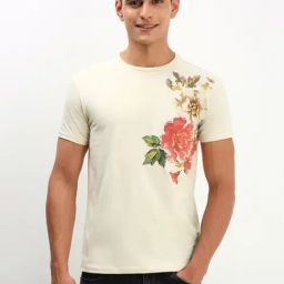 Allen Solly Beige Cotton Regular Fit Floral Print T-Shirt-image-35