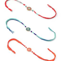 NVR Multicolor Floral Design Artificial Beads Thread Rakhi - Set of 3 image 3