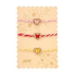 NVR Multicolor Heart Shape Stones Thread Rakhi with Roli Chawal Chandan & Mishri - Set of 3 image 2