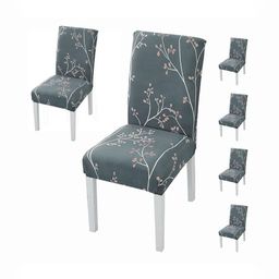 HOUSE OF QUIRK Set Of 6 Grey Printed Stretchable Washable Short Dining Chair Covers-16