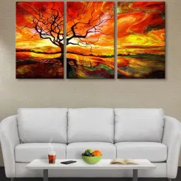 999Store Orange Abstract Leafless Tree Art 3 Frame Canvas Paintings-30