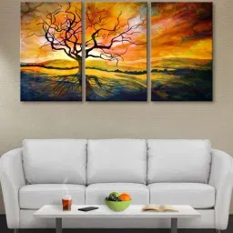 999Store Multicolor Abstract Leafless Tree Art 3 Frame Canvas Paintings-14