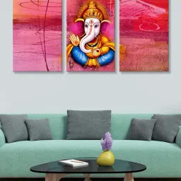 999Store Pink Lord Ganesha Art 3 Frame Canvas Paintings-10