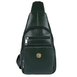 HiLEDER 100% Pure Genuine Leather 12 inches Sling Cross Body Outdoor Travel Passport Chest Bag for Men and Women, Green-image-2