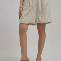 VIRGIO Beige Regular Fit Striped Shorts-picture-9