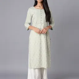 W Green Printed Straight Kurta-image-24