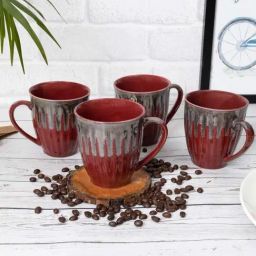 Homesake 'Altered Glaze Latte Melon' Red & Grey Ceramic Mug (0.26 L) - Set of 4-5