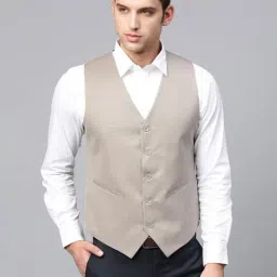 ManQ Beige Sleeveless Waistcoat-image-10