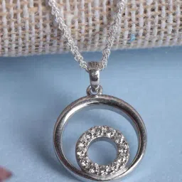 Clara 92.5 Sterling Silver Round Pendant with Chain for Women-image-98