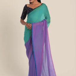 Suta Green & Purple Cotton Saree Without Blouse-image-31