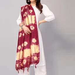 Satrani Red & Beige Woven Pattern Dupatta-image-45