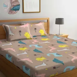 Klotthe Character based Grey 300 TC Cotton King Bedsheet with 2 Pillow Covers-image-3