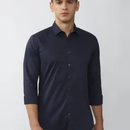 V Dot Navy Cotton Skinny Fit Shirt-image-86