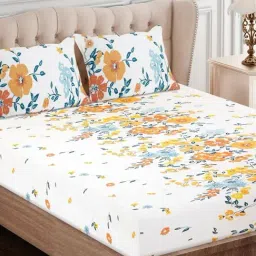 SEJ by Nisha Gupta Floral Brown 160 TC Cotton King Bed Sheet with 2 Pillow Covers-image-85