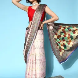 Blissta Beige Floral Print Saree With Unstitched Blouse-picture-25