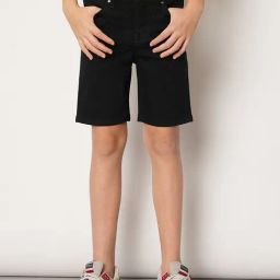 Jack & Jones Junior Black Solid Denim Shorts-image-41