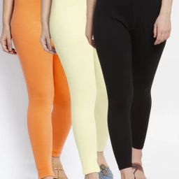 Gracit Black & Orange Mid Rise Leggings - Pack Of 3-picture-4