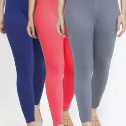 Gracit Grey & Peach Mid Rise Leggings - Pack Of 3-image-58