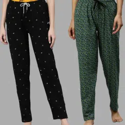 Kryptic Black & Green Printed Pure Cotton Elasticated Waist Band Regular Fit Pyjamas - Pack of 2-image-45