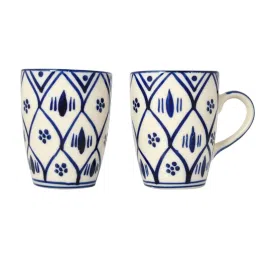 Aapno Rajasthan Blue & White Ceramic Glossy Cup (0.25 L) - Set of 2 image 3